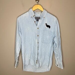 Three rivers 2000 embroidered border collie button down denim shirt